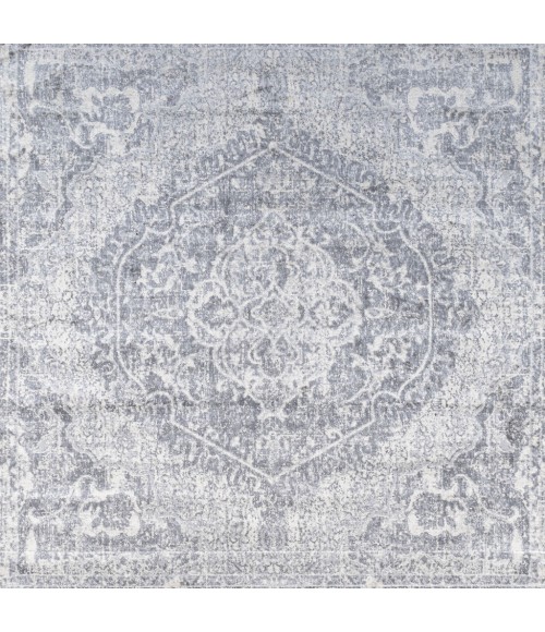 MODERN PERSIAN Area Rug Modern Vintage Medallion Gray/Ivory 5' Square Area Rug