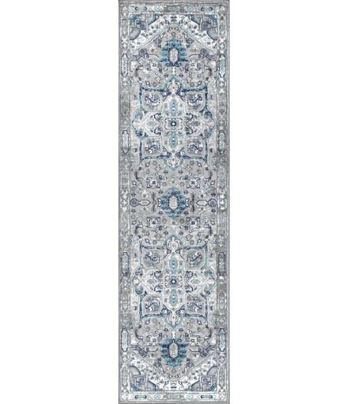 MODERN PERSIAN Area Rug Modern Vintage Medallion Grey/Blue 2 ft. x 8 ft. Runner Rug