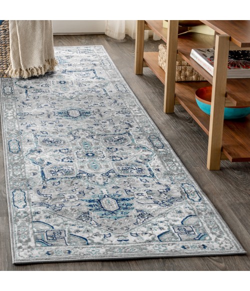 MODERN PERSIAN Area Rug Modern Vintage Medallion Grey/Blue 2 ft. x 8 ft. Runner Rug