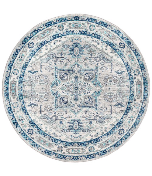 MODERN PERSIAN Area Rug Modern Vintage Medallion Light Grey/Blue 6' Round Area Rug