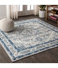 Modern  Vintage Medallion Light Grey/Blue 6' Square Area Rug