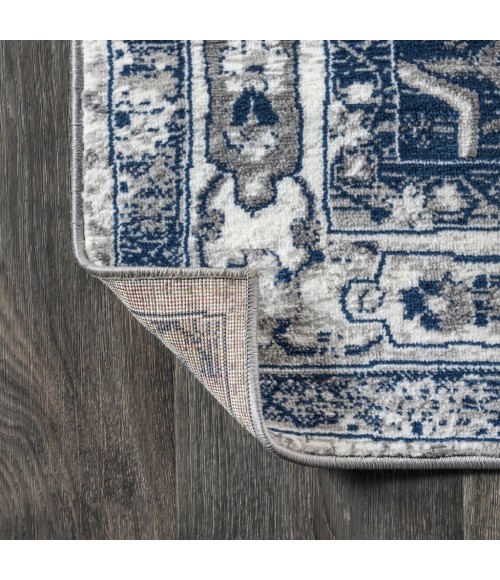 MODERN PERSIAN Area Rug Modern Vintage Medallion Light Grey/Navy 8 ft. x 10 ft. Area Rug