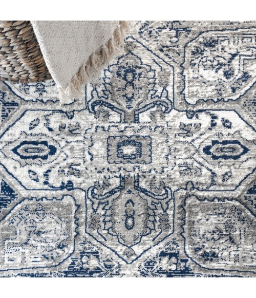 MODERN PERSIAN Area Rug Modern Vintage Medallion Light Grey/Navy 8 ft. x 10 ft. Area Rug