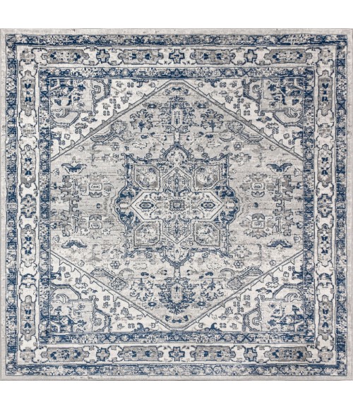 MODERN PERSIAN Area Rug Modern Vintage Medallion Light Grey/Navy 6' Square Area Rug