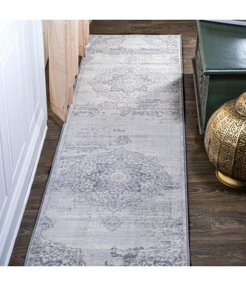 MODERN PERSIAN Area Rug Modern Vintage Medallion Light Gray/Ivory 2 ft. x 8 ft. Runner Rug
