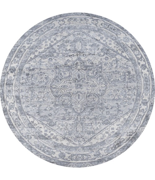 MODERN PERSIAN Area Rug Modern Vintage Medallion Light Gray/Ivory 5' Round Area Rug