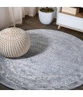 MODERN PERSIAN Area Rug Modern Vintage Medallion Light Gray/Ivory 5' Round Area Rug