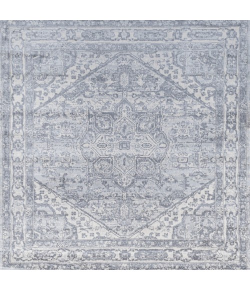 MODERN PERSIAN Area Rug Modern Vintage Medallion Light Gray/Ivory 5' Square Area Rug