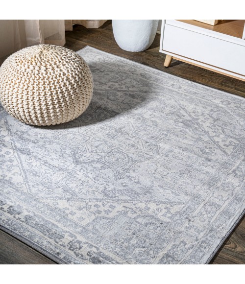 MODERN PERSIAN Area Rug Modern Vintage Medallion Light Gray/Ivory 5' Square Area Rug