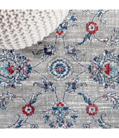 MODERN PERSIAN Area Rug Modern Vintage Medallion Light Grey/Red 6' Square Area Rug