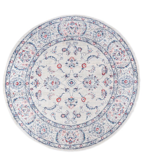 MODERN PERSIAN Area Rug Modern Vintage Medallion Light Grey/Red 5' Round Area Rug