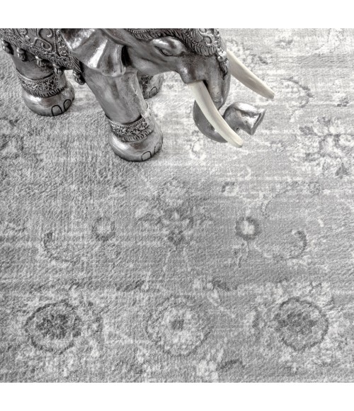 MODERN PERSIAN Area Rug Modern Vintage Medallion Light Grey 6' Square Area Rug