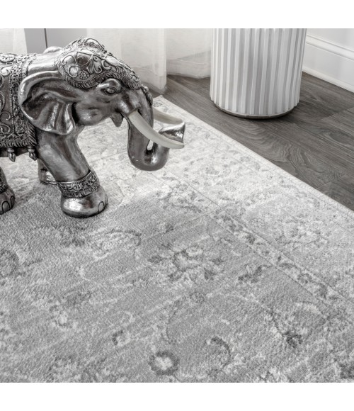 MODERN PERSIAN Area Rug Modern Vintage Medallion Light Grey 6' Square Area Rug