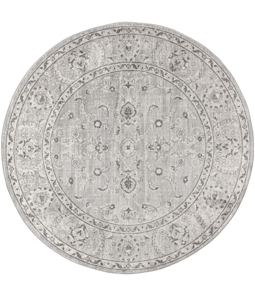 MODERN PERSIAN Area Rug Modern Vintage Medallion Light Grey 5' Round Area Rug