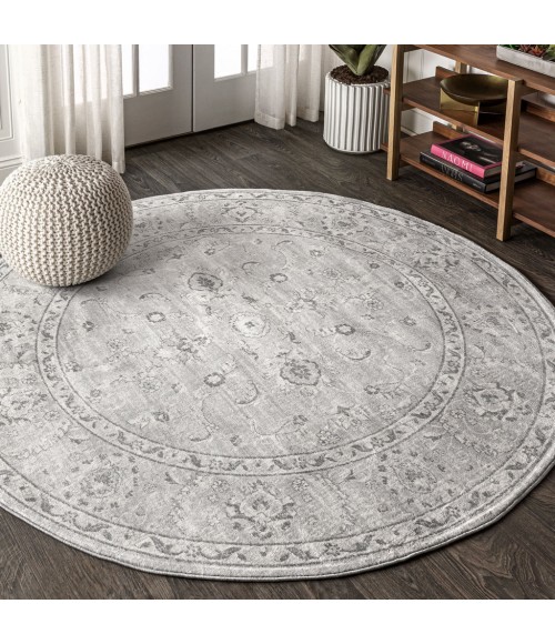 MODERN PERSIAN Area Rug Modern Vintage Medallion Light Grey 5' Round Area Rug
