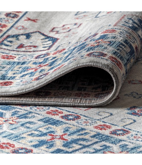 Modern  Vintage Moroccan Traditional Light Grey/Blue 5 ft. x 8 ft. Area Rug