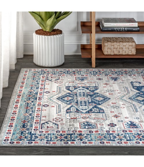 Modern  Vintage Moroccan Traditional Light Grey/Blue 5 ft. x 8 ft. Area Rug