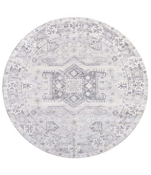 Modern  Vintage Medallion Light Gray 6' Round Area Rug