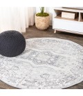 Modern  Vintage Medallion Light Gray 6' Round Area Rug