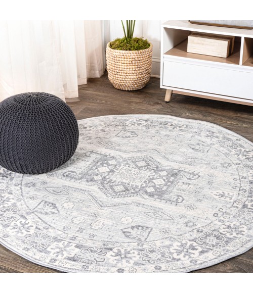 Modern  Vintage Medallion Light Gray 6' Round Area Rug