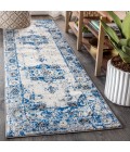 MODERN PERSIAN Area Rug Modern Boho Vintage Medallion Ivory/Blue 2 ft. x 8 ft. Runner Rug