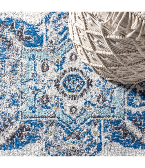 MODERN PERSIAN Area Rug Modern Boho Vintage Medallion Ivory/Blue 5 ft. x 8 ft. Area Rug