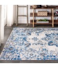 MODERN PERSIAN Area Rug Modern Boho Vintage Medallion Ivory/Blue 5 ft. x 8 ft. Area Rug