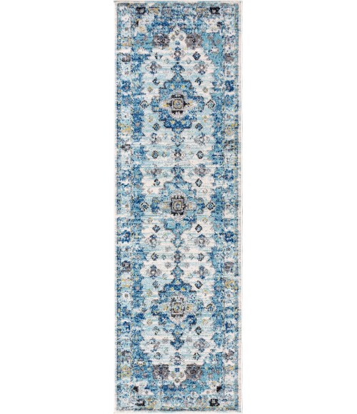 MODERN PERSIAN Area Rug Modern Boho Vintage Medallion Cream/Blue 2 ft. x 8 ft. Runner Rug