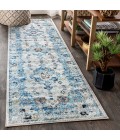MODERN PERSIAN Area Rug Modern Boho Vintage Medallion Cream/Blue 2 ft. x 8 ft. Runner Rug