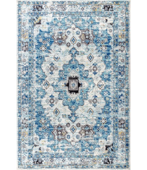 MODERN PERSIAN Area Rug Modern Boho Vintage Medallion Cream/Blue 4 ft. x 6 ft. Area Rug