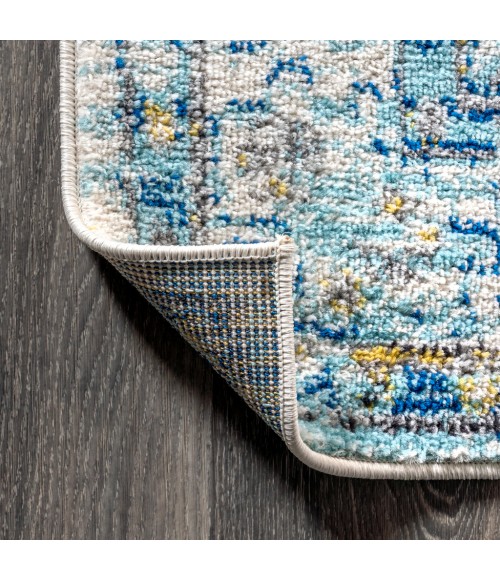 MODERN PERSIAN Area Rug Modern Boho Vintage Medallion Cream/Blue 4 ft. x 6 ft. Area Rug