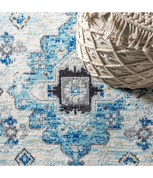 MODERN PERSIAN Area Rug Modern Boho Vintage Medallion Cream/Blue 4 ft. x 6 ft. Area Rug