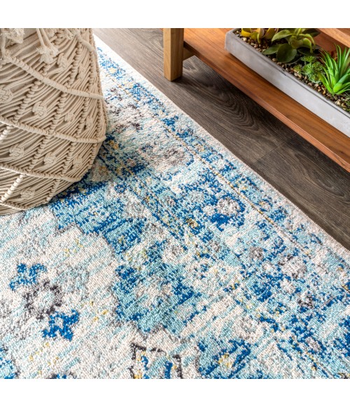 MODERN PERSIAN Area Rug Modern Boho Vintage Medallion Cream/Blue 4 ft. x 6 ft. Area Rug