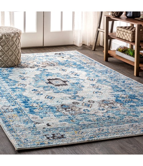 MODERN PERSIAN Area Rug Modern Boho Vintage Medallion Cream/Blue 4 ft. x 6 ft. Area Rug