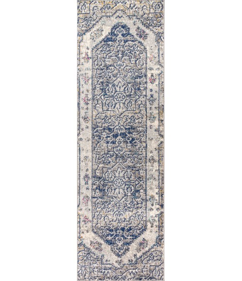 MODERN PERSIAN Area Rug Modern Boho Vintage Cream/Blue 2 ft. x 8 ft. Runner Rug