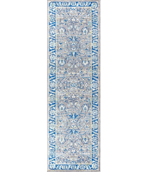 MODERN PERSIAN Area Rug Modern Boho Floral Gray/Navy 2 ft. x 8 ft. Runner Rug