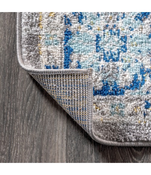 MODERN PERSIAN Area Rug Modern Boho Floral Gray/Navy 4 ft. x 6 ft. Area Rug