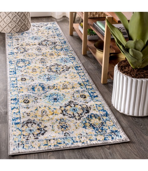 MODERN PERSIAN Area Rug Modern Boho Vintage Trellis Blue/Multi 2 ft. x 8 ft. Runner Rug