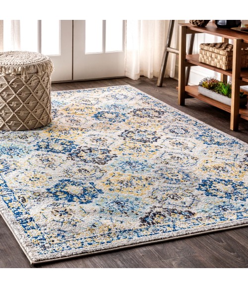 MODERN PERSIAN Area Rug Modern Boho Vintage Trellis Blue/Multi 4 ft. x 6 ft. Area Rug
