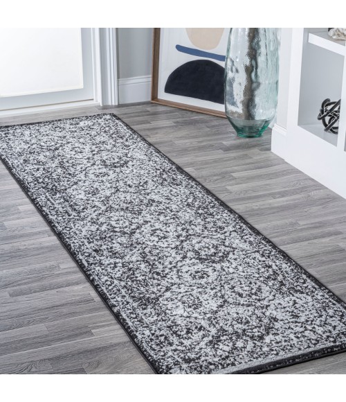 MODERN PERSIAN Area Rug Modern Boho Vintage Trellis Black/Ivory 2 ft. x 8 ft. Runner Rug