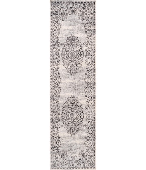 Minori Filigree Medallion Dark Gray/Cream 2 ft. x 8 ft. Runner Rug