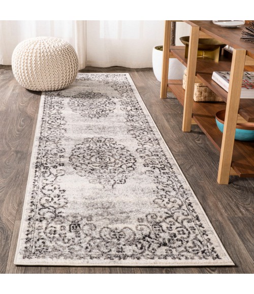 Minori Filigree Medallion Dark Gray/Cream 2 ft. x 8 ft. Runner Rug