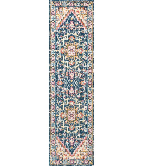 Brooklyn Geometric Medallion Blue/Beige 2 ft. x 8 ft. Runner Rug