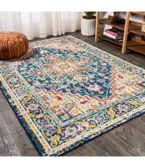 MODERN PERSIAN Area Rug Brooklyn Geometric Medallion Blue/Beige 3 ft. x 5 ft. Area Rug