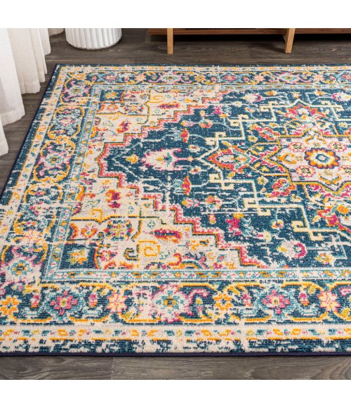 MODERN PERSIAN Area Rug Brooklyn Geometric Medallion Blue/Beige 3 ft. x 5 ft. Area Rug