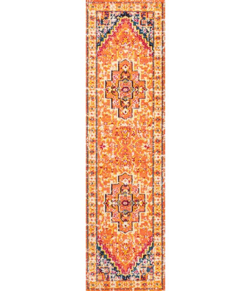 MODERN PERSIAN Area Rug Brooklyn Geometric Medallion Orange/Blue 2 ft. x 8 ft. Runner Rug