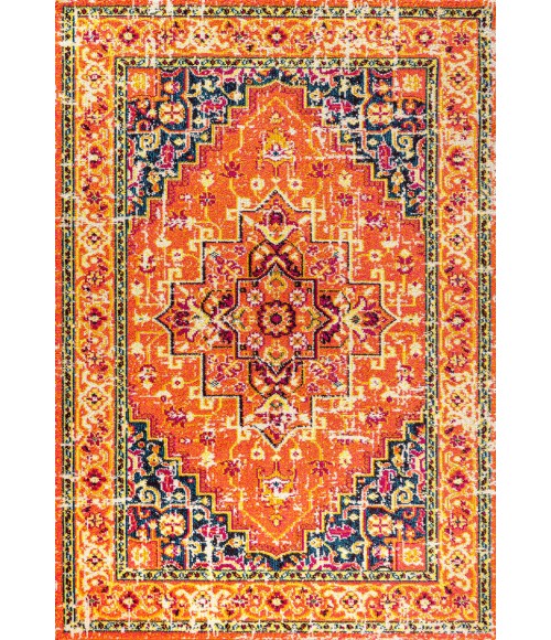 MODERN PERSIAN Area Rug Brooklyn Geometric Medallion Orange/Blue 8 ft. x 10 ft. Area Rug