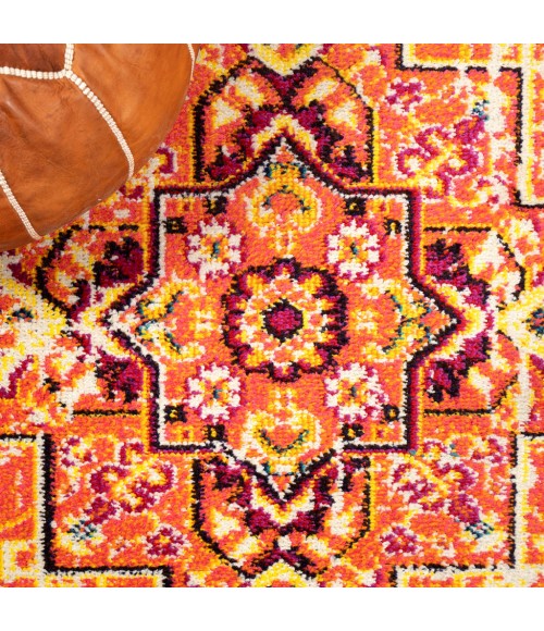MODERN PERSIAN Area Rug Brooklyn Geometric Medallion Orange/Blue 8 ft. x 10 ft. Area Rug