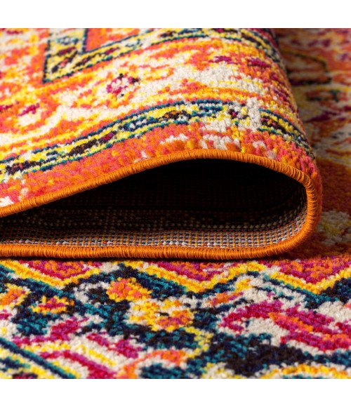 MODERN PERSIAN Area Rug Brooklyn Geometric Medallion Orange/Blue 8 ft. x 10 ft. Area Rug