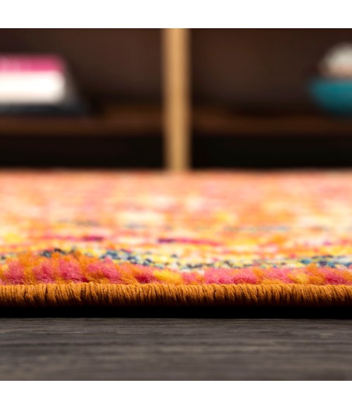 MODERN PERSIAN Area Rug Brooklyn Geometric Medallion Orange/Blue 2 ft. x 8 ft. Runner Rug
